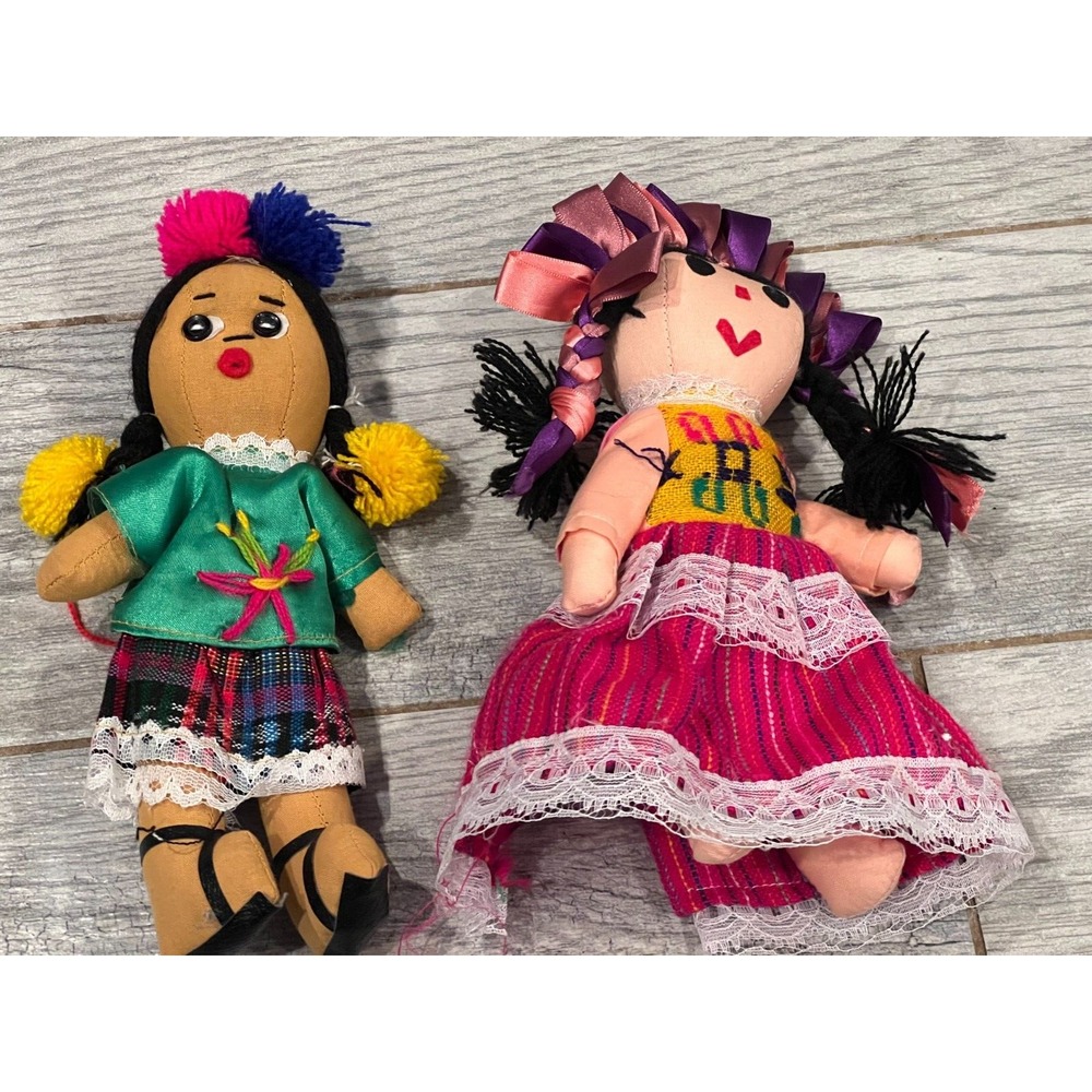 Mexican Rag Dolls Set 2 Navajo Traditional Maria Folk Art Handmade Otomi Native